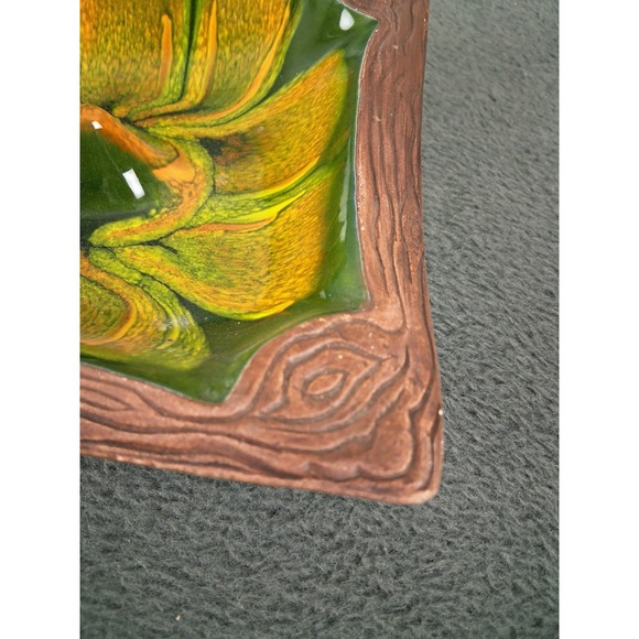 VINTAGE Mid-Century Ashtray Pottery Green Yellow Drip Glaze Centerpiece USA 101S - Picture 4 of 10